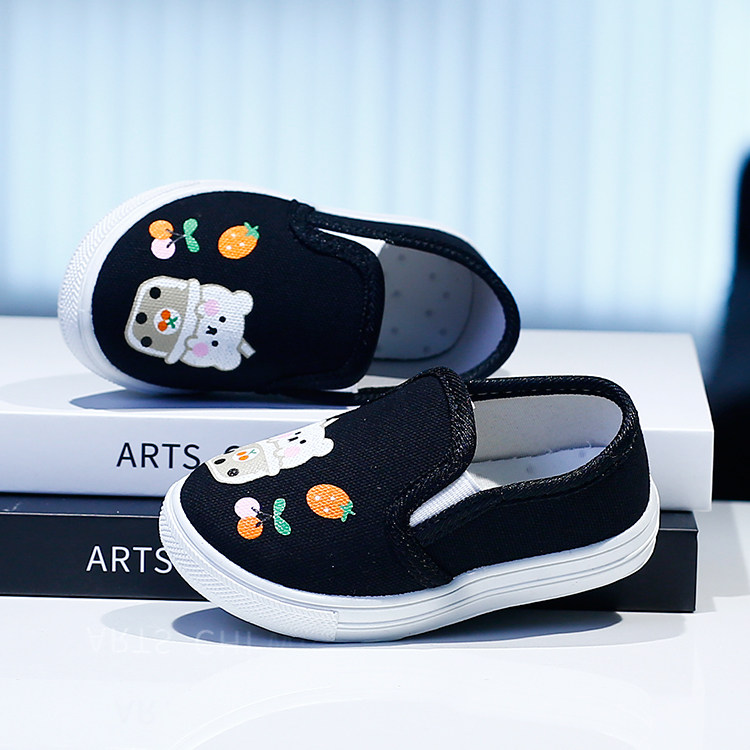 儿童帆布鞋2024春秋新款女童鞋子幼儿宝宝一脚蹬男童板鞋小熊韩系
