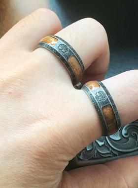 生命之树-古法橙色钛钢维京戒指