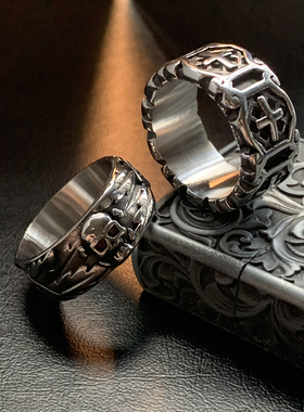 枫叶骷髅-钛钢哥特中古重工戒指