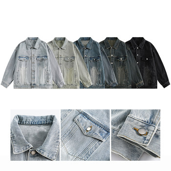 REEZ ອຸດສາຫະກໍາຫນັກ Sand Washed American Fashion Brand Denim Jacket Men's Spring and Autumn Retro Handsome Jacket