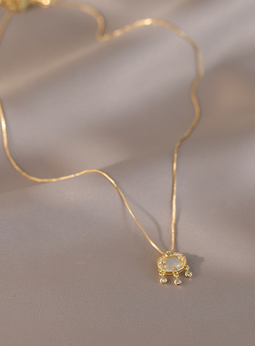 平安锁猫眼石吊坠项链女夏轻奢小众高级感颈链新款简约百搭锁骨链