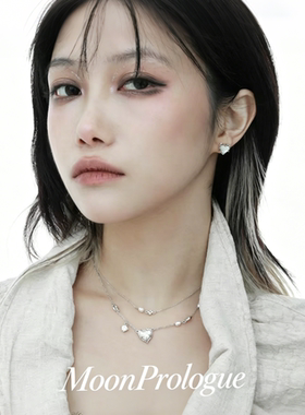 双轨心月S925双层叠戴纯银项链2026新款女小众爱心贝母珍珠配饰颈