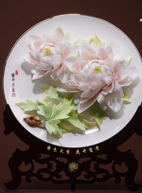 夫己陶瓷手工牡丹花结婚礼物摆件