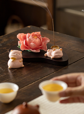 夫己纯手工陶瓷摆件人间烟火茶宠系列之猫猫可爱茶几摆件茶桌茶宠