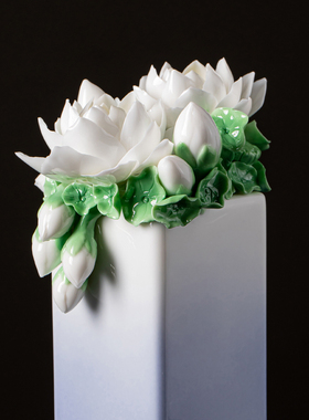 夫己纯手工陶瓷《芳华正茂》之荷花卧室客厅餐厅玄关摆件