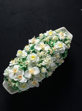 夫己纯手工陶瓷《花满春江》船型系列之蝴蝶兰卧室客厅玄关摆件