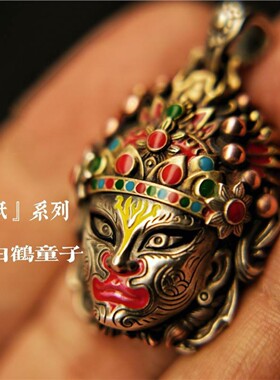 高品质新款手造官将首白鹤童子纯银吊坠男送生日礼物古风