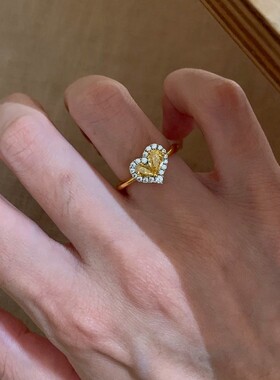 新款高品质招财黄钻爱心戒指小众设计指环戒指女手饰品