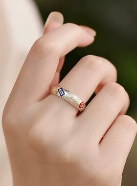 高品质新款吉祥纳福戒指女轻奢高级感猫咪食指戒新中式开口戒