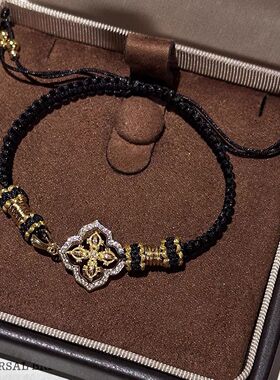 新款高版本复古风黑金色金刚十字杵手工编织手绳日常百搭手饰