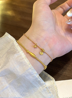 v金不掉色小黄鱼手链时尚奢品秋冬百搭金色圆珠串珠手串