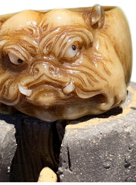 鹿角雕刻手工古法戒指文玩包邮