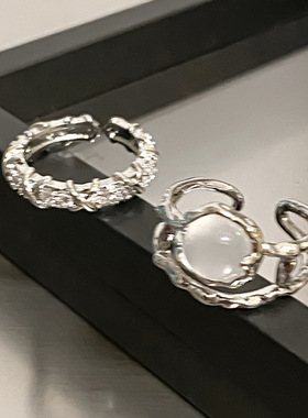 双层月光石戒指女开口戒小众高级设计素圈食指戒法式自律指环