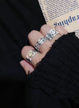 韩国笑脸雏菊可调节开口指环戒指