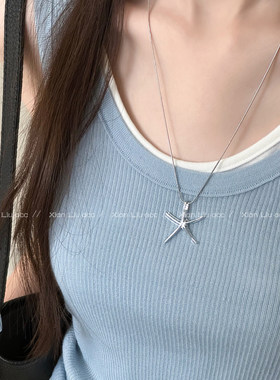 银白小海星吊坠项链度假风新款