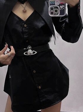 复古黑色腰带潮酷金属扣头男个性简约女士装饰皮带ins风小众裤带