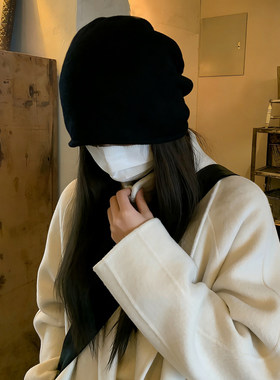 黑色堆堆帽女秋冬显脸小护耳