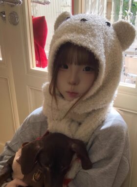 可爱小熊针织保暖护耳雷锋帽女
