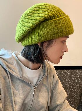 日系百搭黑色粗毛线针织帽毛线帽