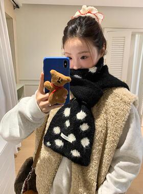 秋冬含羊毛保暖波点针织围脖女