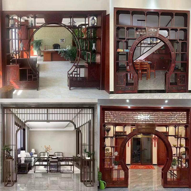 客厅月洞门实木博古架中式仿古月亮圆拱门隔断玄关柜多宝阁背景墙 - 图1