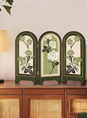 中古风花卉屏风桌面摆件玄关柜茶桌家居装饰品覆古艺术客厅摆画