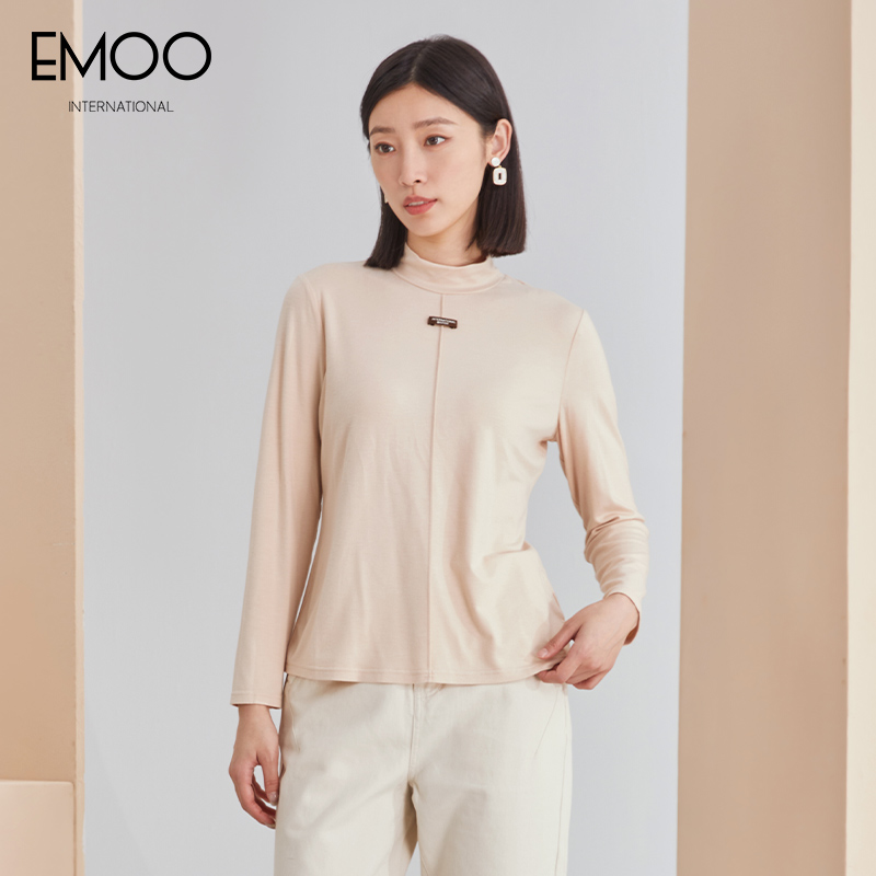 杨门修身长袖t恤女打底衫半高领中领显瘦洋气立领内搭年春季 - 图1