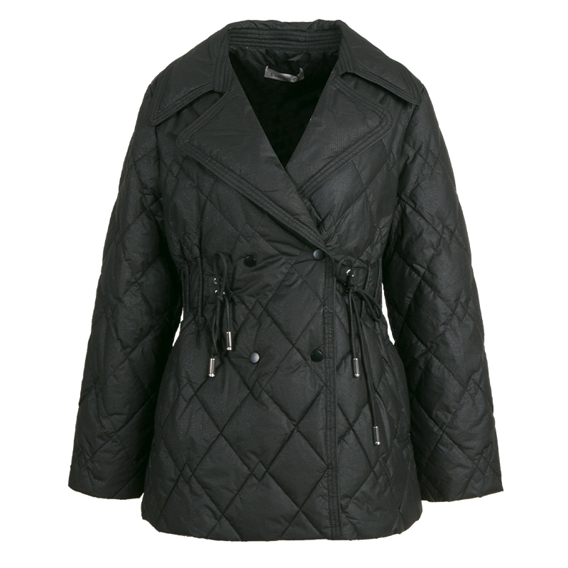 EMOO杨门冬季西装领羽绒服女黑色收腰显瘦轻薄羽绒服城市通勤外套 - 图3