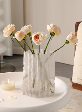 磨砂创意新款玻璃花瓶水培花器北欧轻奢冰川茶几展示架花瓶