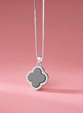 S925银盒子链四叶草项链女小清新