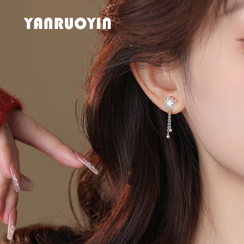 999足银耳钉女纯银花朵流苏设计甜美可爱甜美森系小清新百搭耳饰,淘宝优惠券,粉丝福利购,淘宝优惠卷