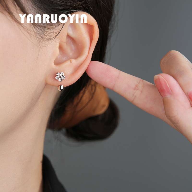 925银耳钉女双层花朵甜美百搭弯钩免摘森系小清新精致简约养耳洞,淘宝优惠券,粉丝福利购,淘宝优惠卷