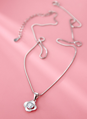 S925银盒子链四叶草项链女