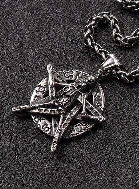 五角星潮男长款恶魔钛钢吊坠挂链