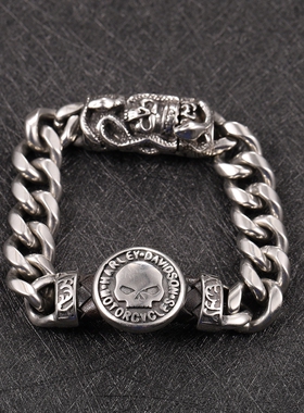 欧美风机车骷髅真皮潮牌舞者手链