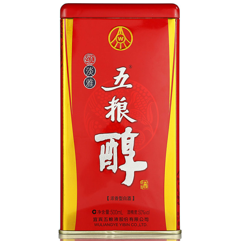 五粮醇红淡雅50度扁盒红釉瓶500ml*6瓶整箱 浓香型纯粮食白酒送礼 - 图1