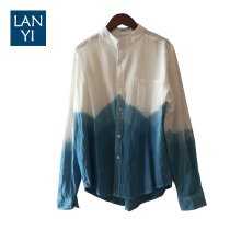 Blue Dye Jacket Men Casual 100 lap Yunnan Dali Bai ethnic pure handmade Dyed Grass Wood Dyed long sleeve blouse shirt