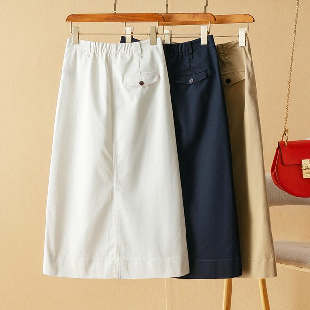 Manwen, good Japanese goods, commuting workwear feel, retro placket zipper, crisp small A-line mid-length skirt 5A015