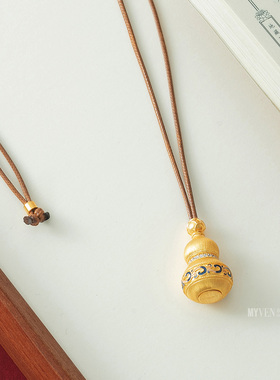 蛮文 重工精致古法工艺珐琅绘福禄八宝罗盘幸运草足银项链大吊坠