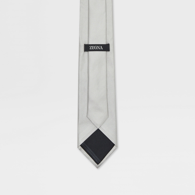 【礼物】ZEGNA杰尼亚配饰浅灰色桑蚕丝领带 - 图1