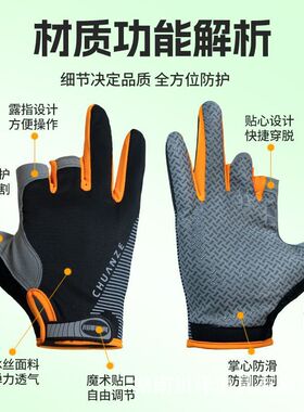 川泽钓鱼手套防晒防滑冰丝路亚手套飞磕防刺防水矶钓海钓半指手套