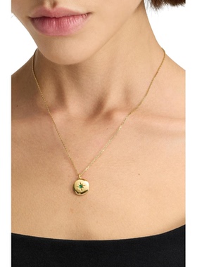 代购kate spade女士项链优雅简约闪耀精致金色圆形吊坠绿色锆石