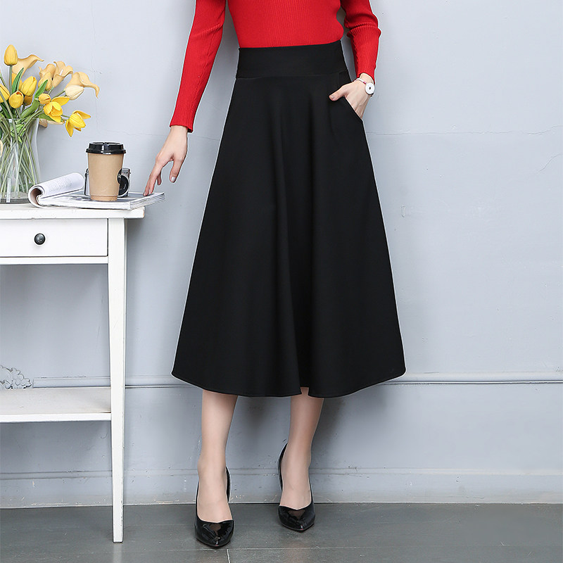 黑色春秋新款a字裙高腰百搭半身裙 库朵玛半身裙