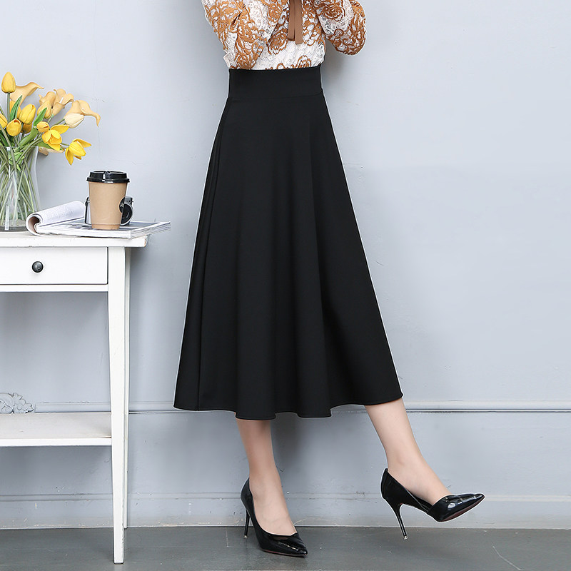 黑色春秋新款a字裙高腰百搭半身裙 库朵玛半身裙