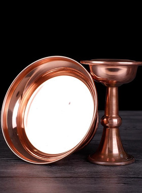 藏式紫铜抛光红铜光面护法杯护法盘供杯供盘民族用品佛堂摆件