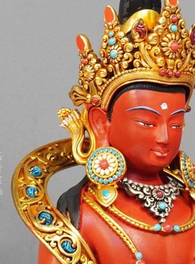 尼泊尔工艺热矿彩着色长寿佛彩绘无量寿佛纯铜手工錾刻佛像摆件