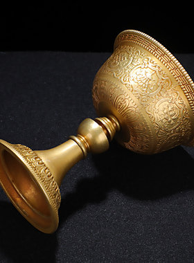 慧宝法器纯铜八吉祥酥油灯底座雕花金边供佛灯藏式烛台大小号包邮