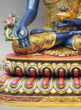 尼泊尔工艺彩绘热灼色三宝佛释迦阿弥陀佛药师纯铜手工錾刻佛像