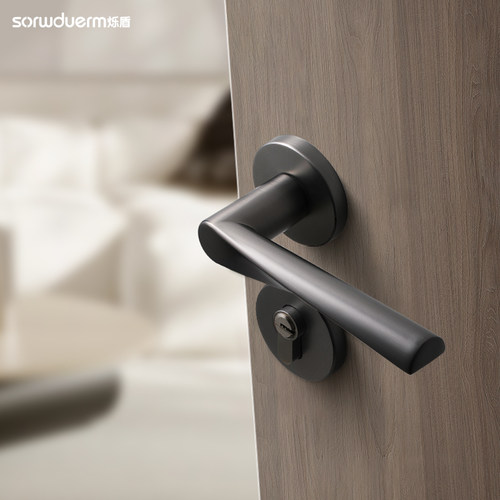 烁盾黑灰色现代门锁室内木门房门锁卧室静音磁吸分体锁家用门把手 - 图1