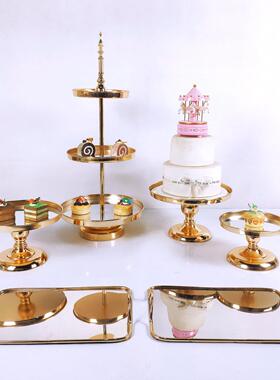 公司年会婚礼道具铁艺蛋糕架家居装饰派对水晶托盘金属甜品展示架